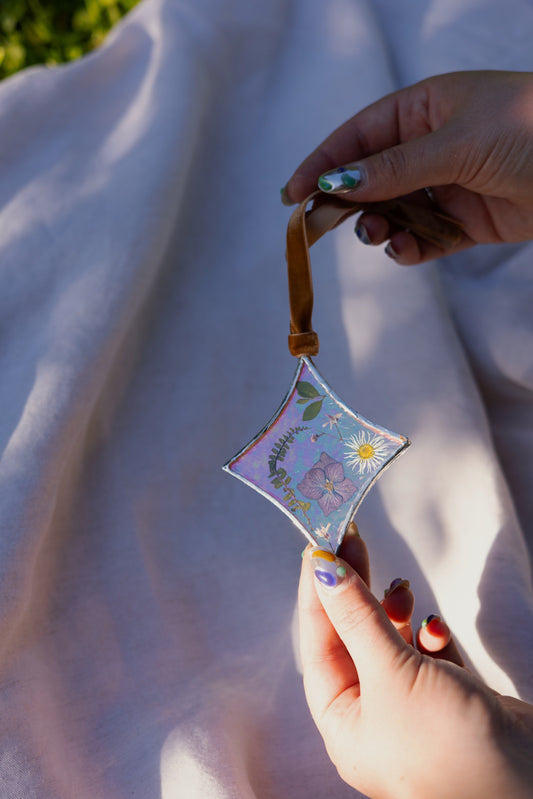 Pressed Flower Iridescent Star Glass Frame
