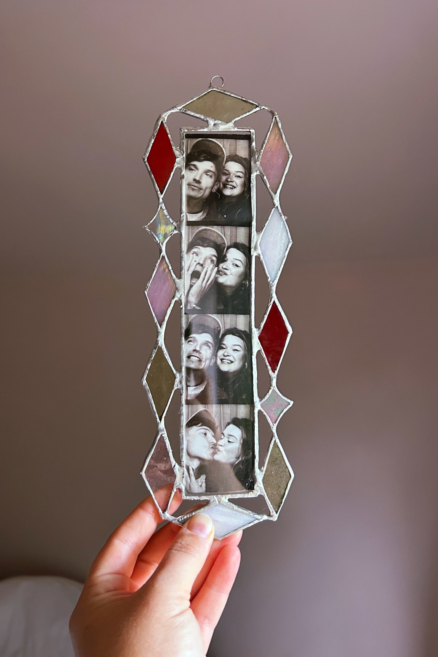 Art Deco Photobooth Stained Glass Frame Orange White Pink Red Yellow
