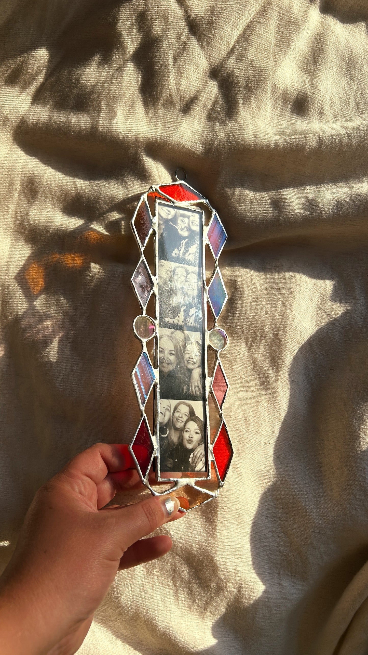Art Deco Photobooth Stained Glass Frame Red Pink Amber