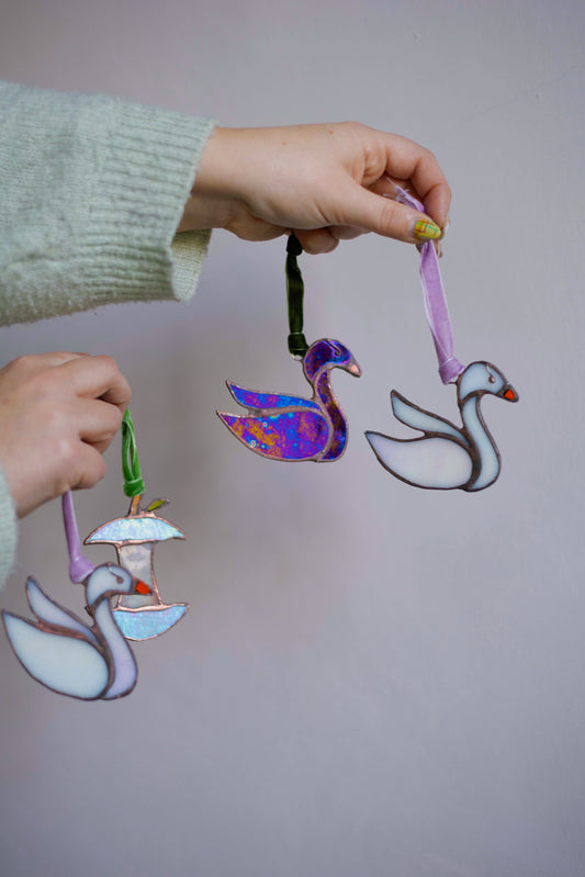 Black Swan Ornament on Green Ribbon