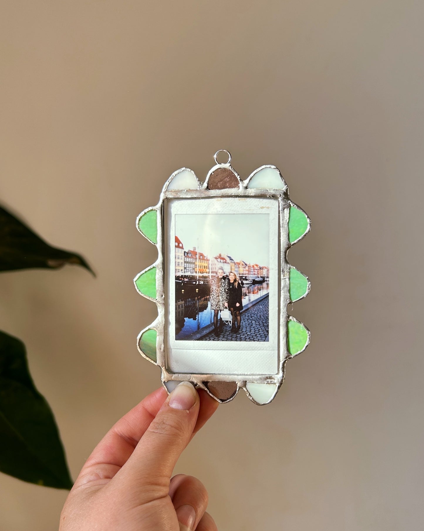 Scallop Polaroid Frame Iridescent Green/ White and Pink