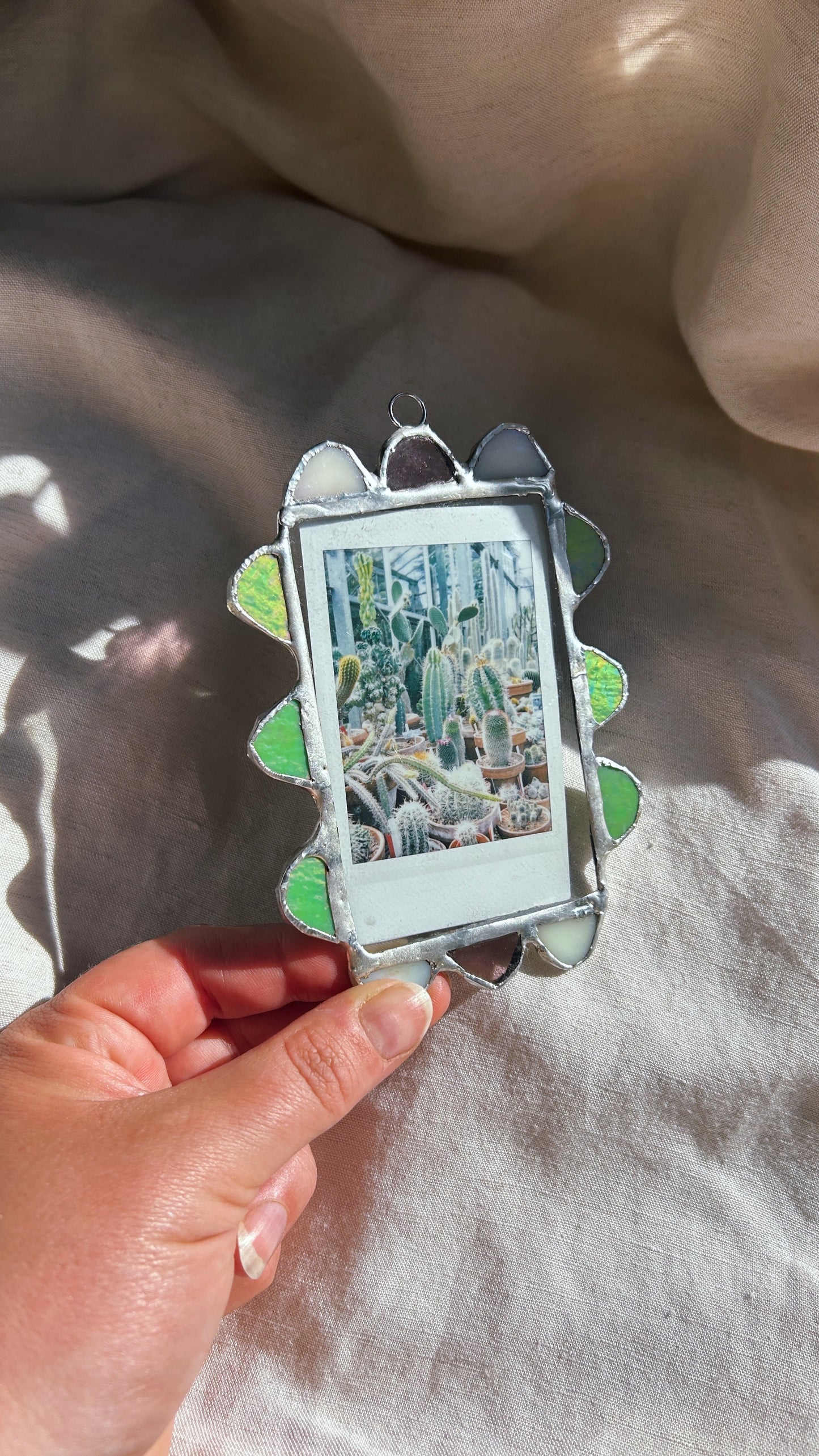 Scallop Polaroid Frame Iridescent Green/ White and Pink