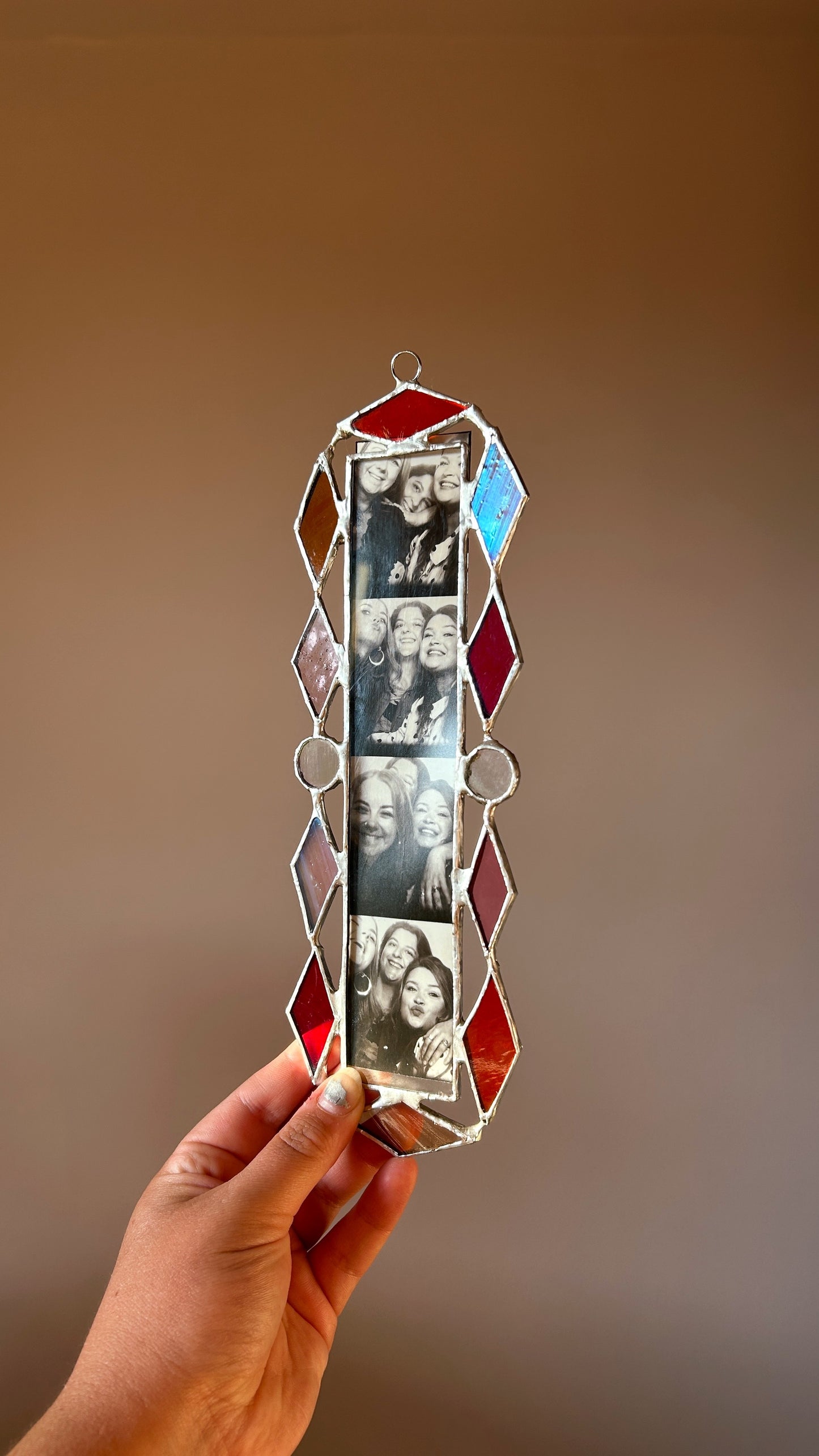 Art Deco Photobooth Stained Glass Frame Red Pink Amber