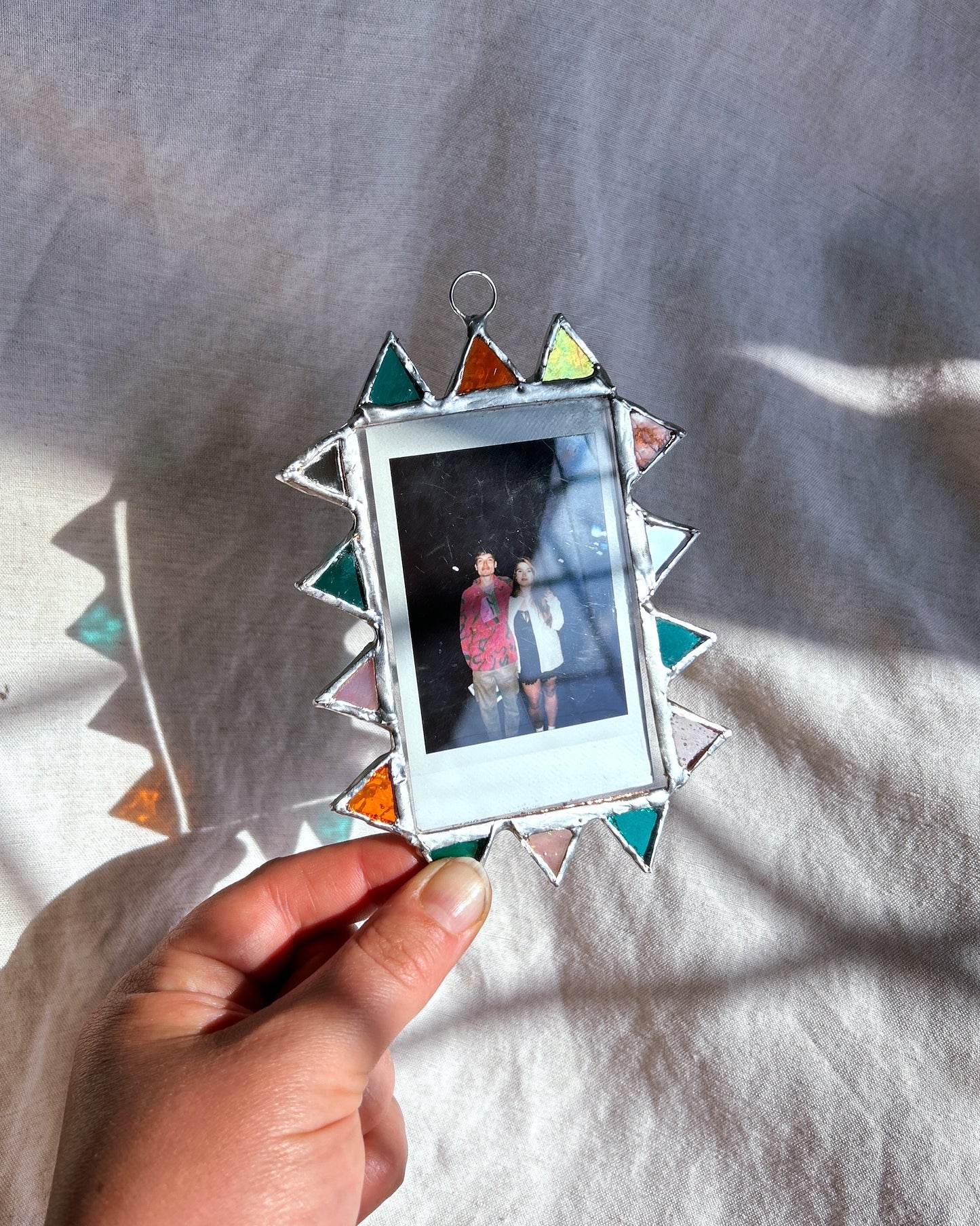 Pointed Polaroid Frame Amber Pink Blue Mirror Pink Teal Mirror Amber