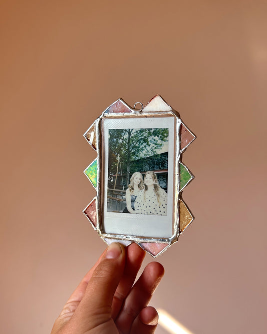 Spiked Polaroid Frame Pink Yellow Green White