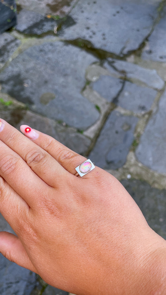 Size J 1/2 Sterling Silver Ring with Dichroic Glass Stone