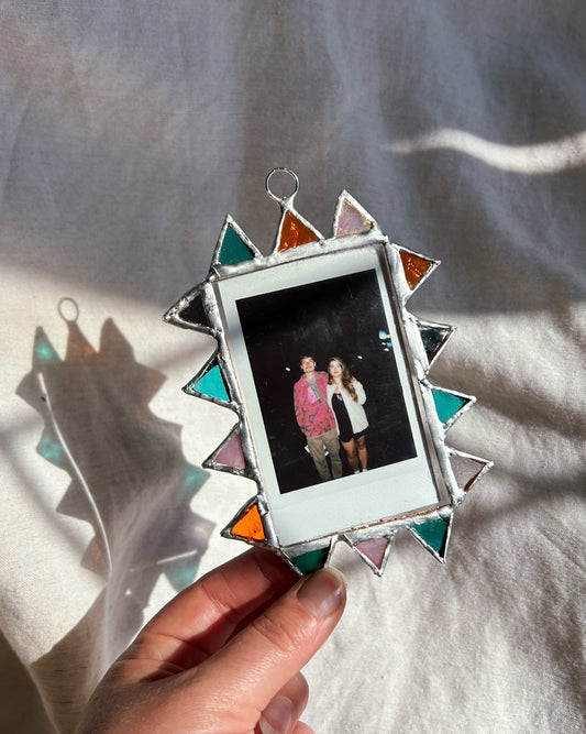 Pointed Polaroid Frame Amber Pink Blue Mirror Pink Teal Mirror Amber