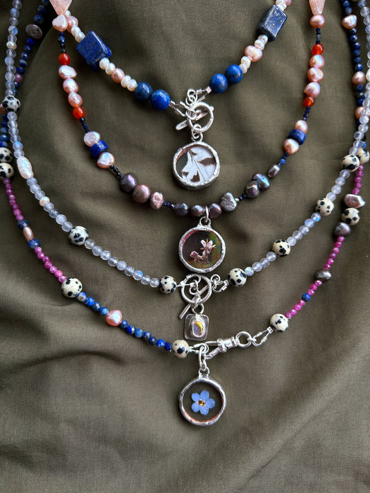 Semi Precious Beaded Necklace Sterling Silver