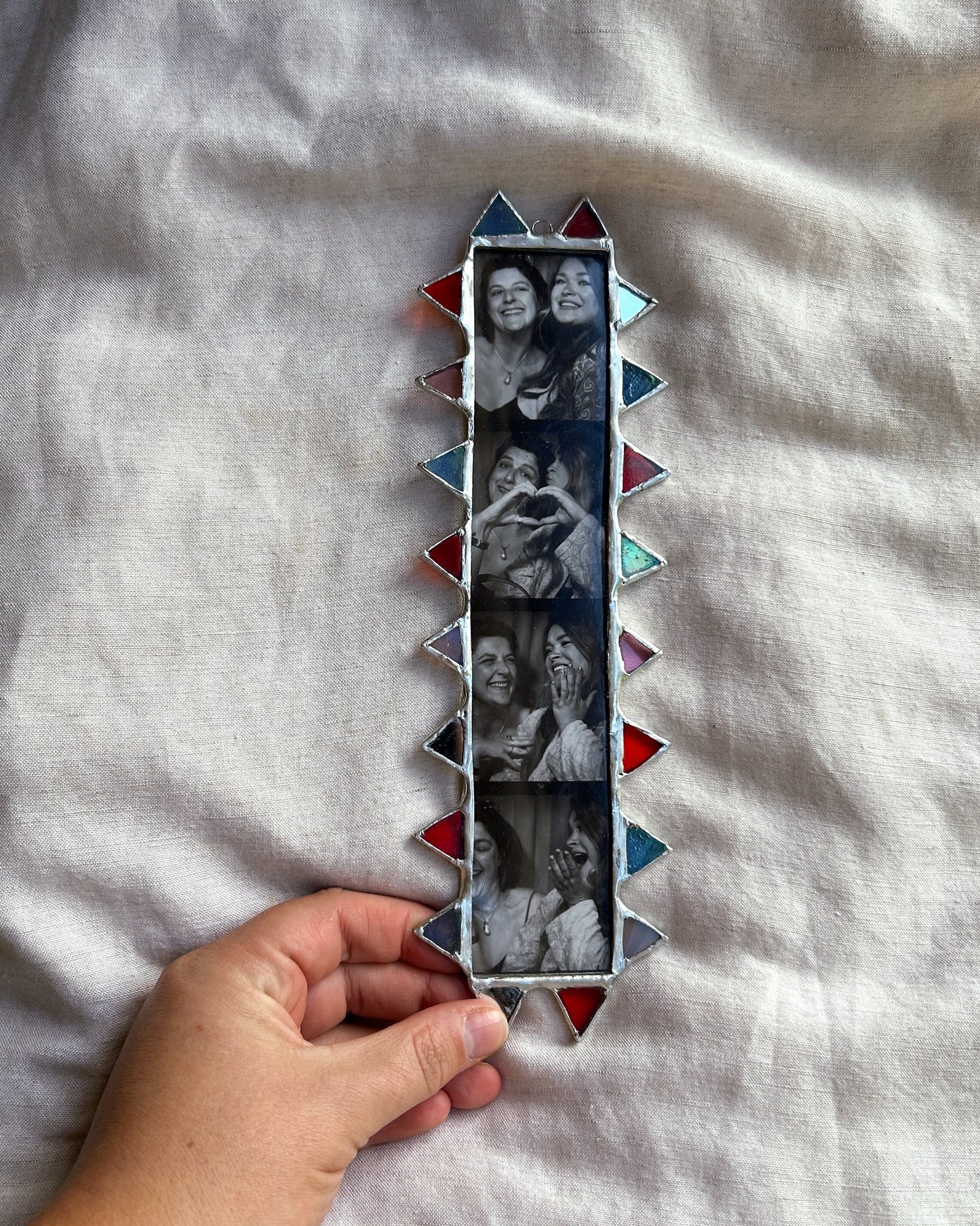 Spike Photobooth Stained Glass Frame Orange Blue Pink Mirror