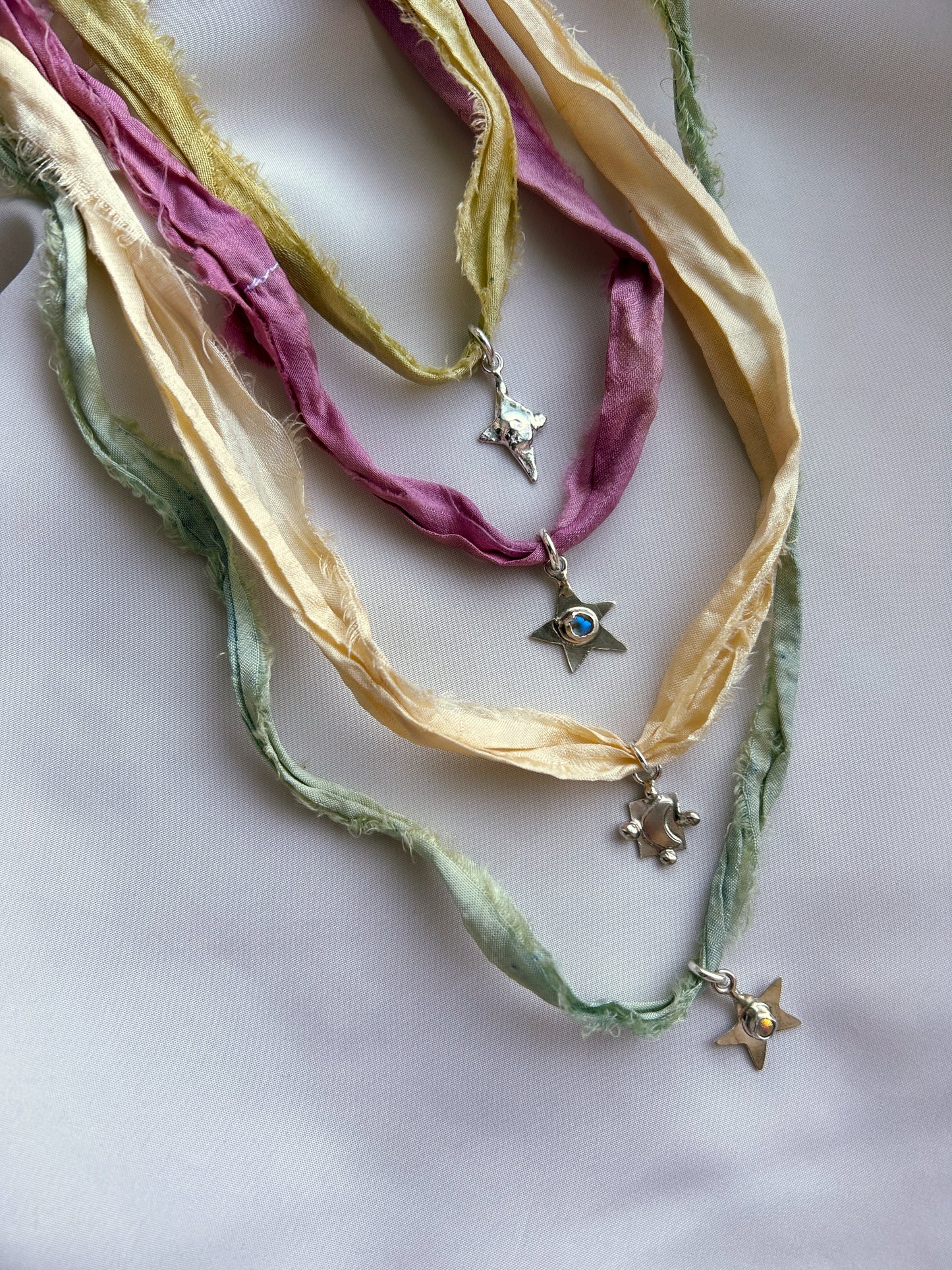 Sterling Silver Moon on Plant Dyed Silk