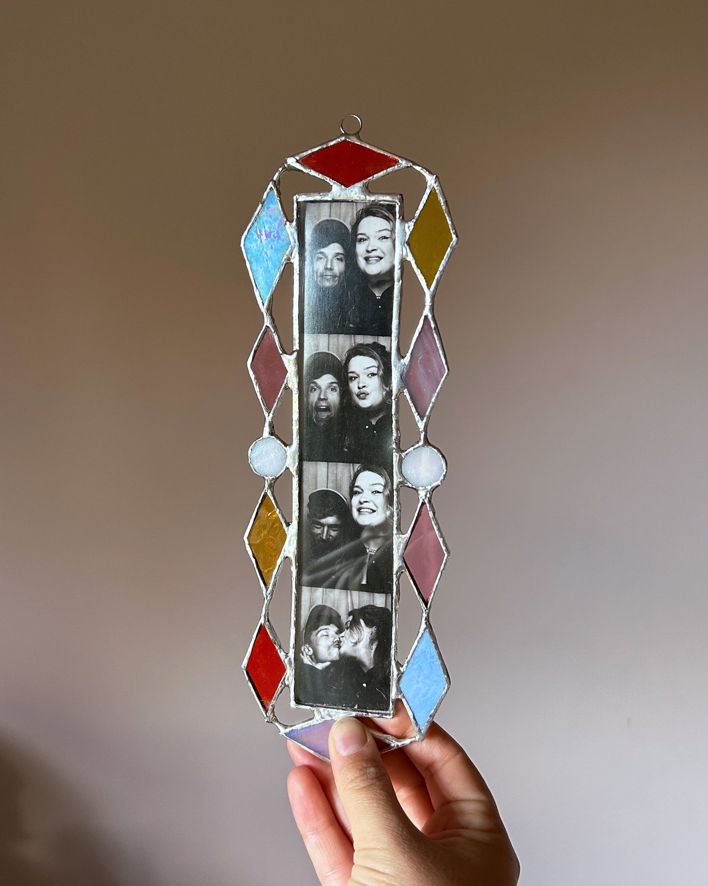 Art Deco Photobooth Stained Glass Frame Orange Blue Pink Yellow White