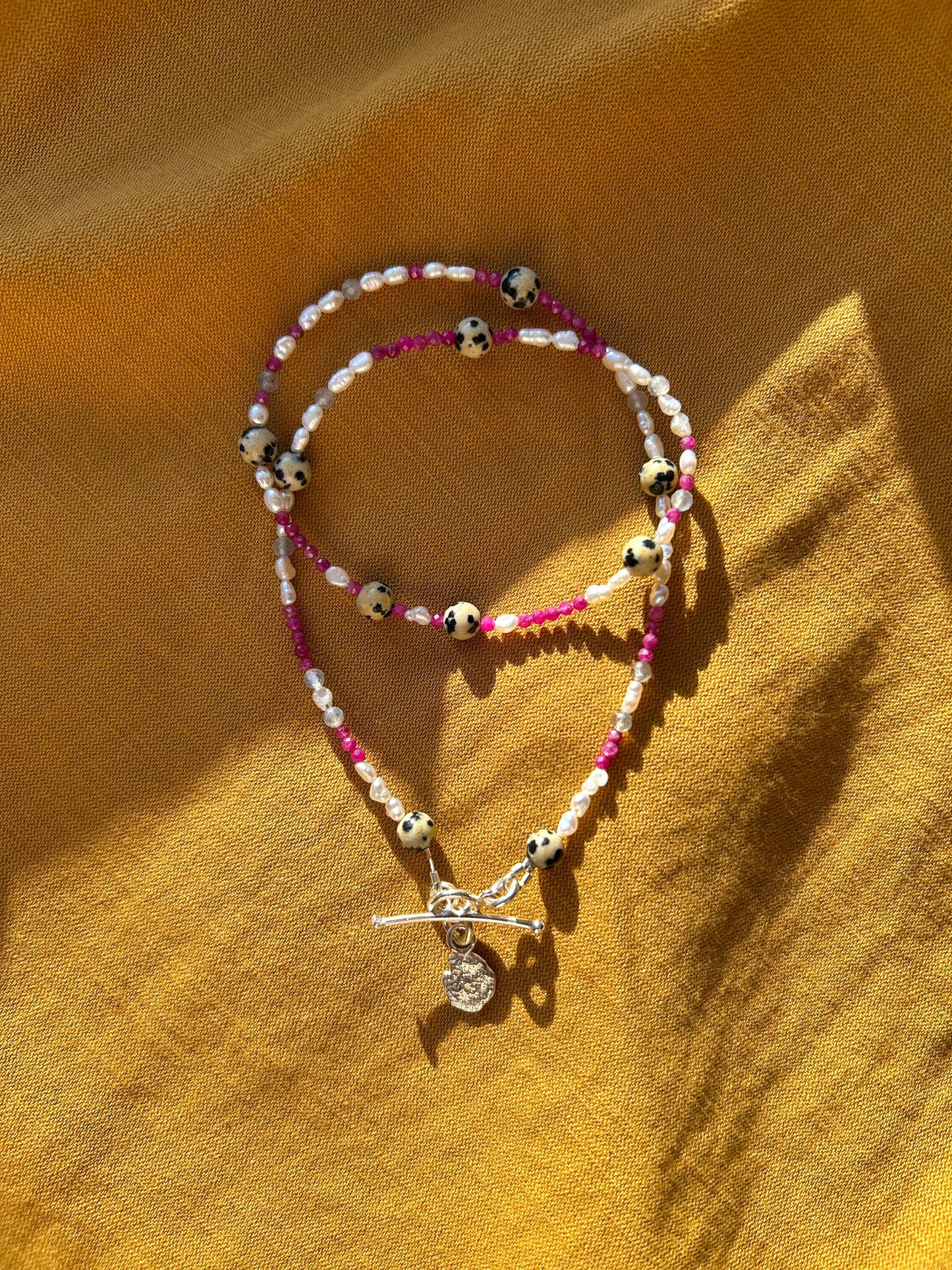 Pearl, Labradorite and Ruby Faceted Semi Precious Beaded Necklace Sterling Silver Star