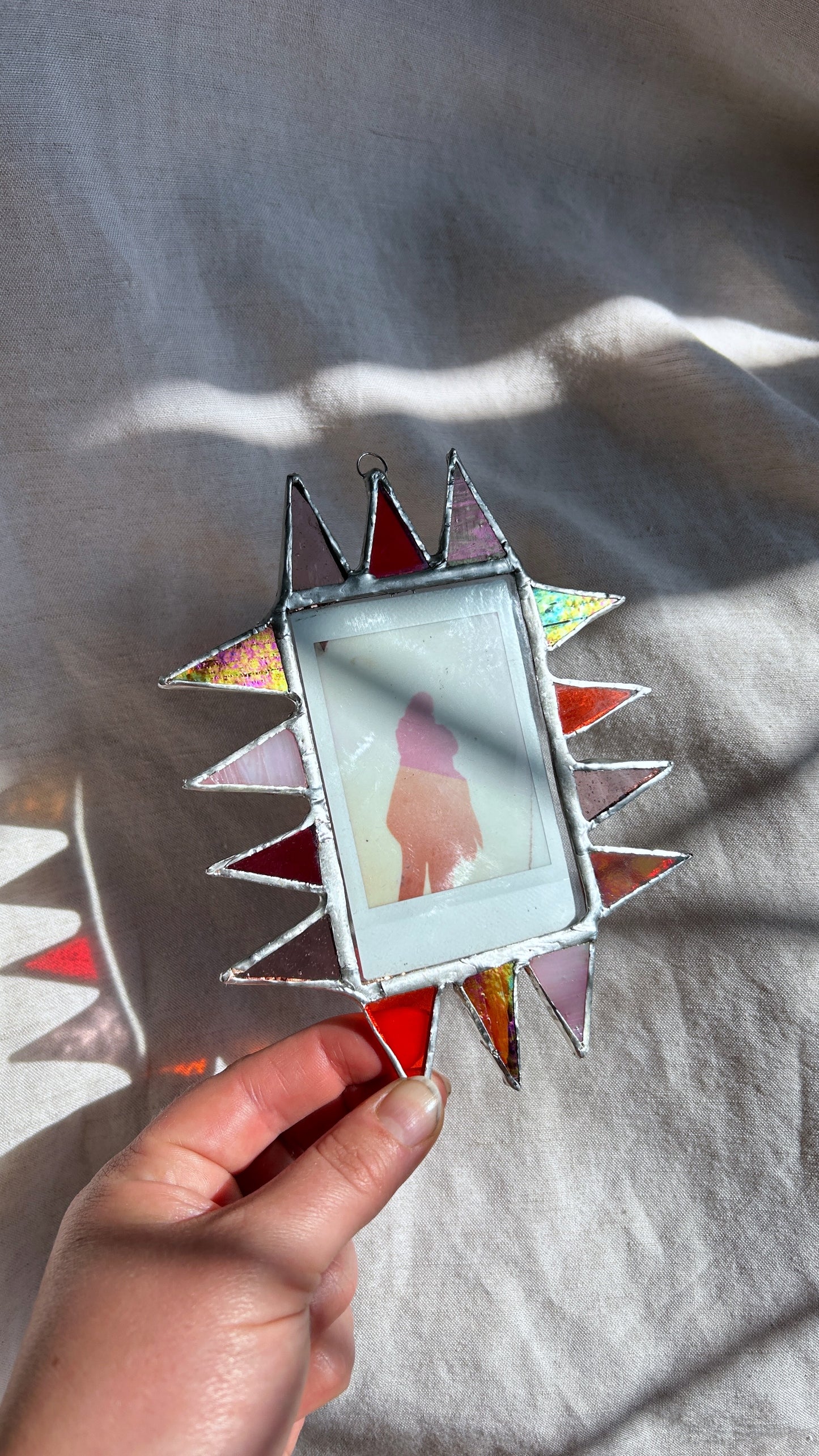 Pointed Polaroid Frame Amber Pink Blue Mirror Pink Orange Amber Red