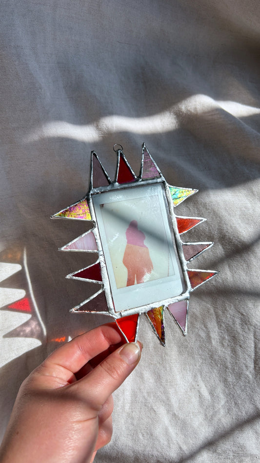 Pointed Polaroid Frame Amber Pink Blue Mirror Pink Orange Amber Red