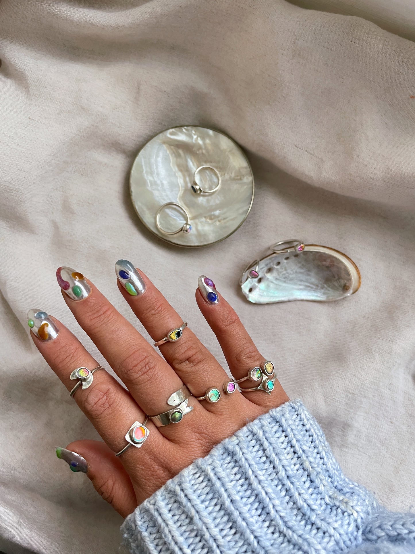 Size H Sterling Silver Ring with Dichroic Glass Stone