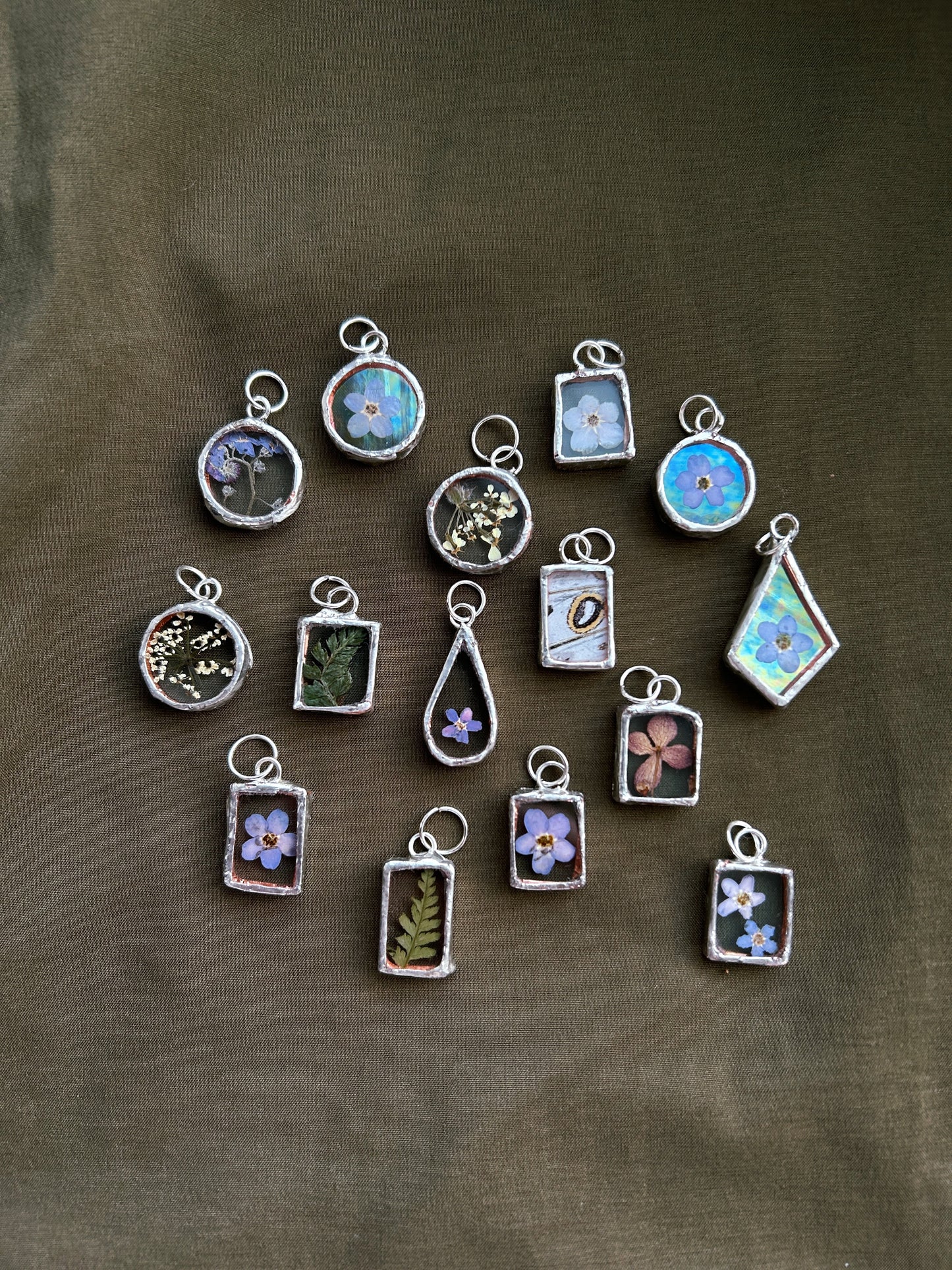 Pressed Flower Forget Me Not Pendant