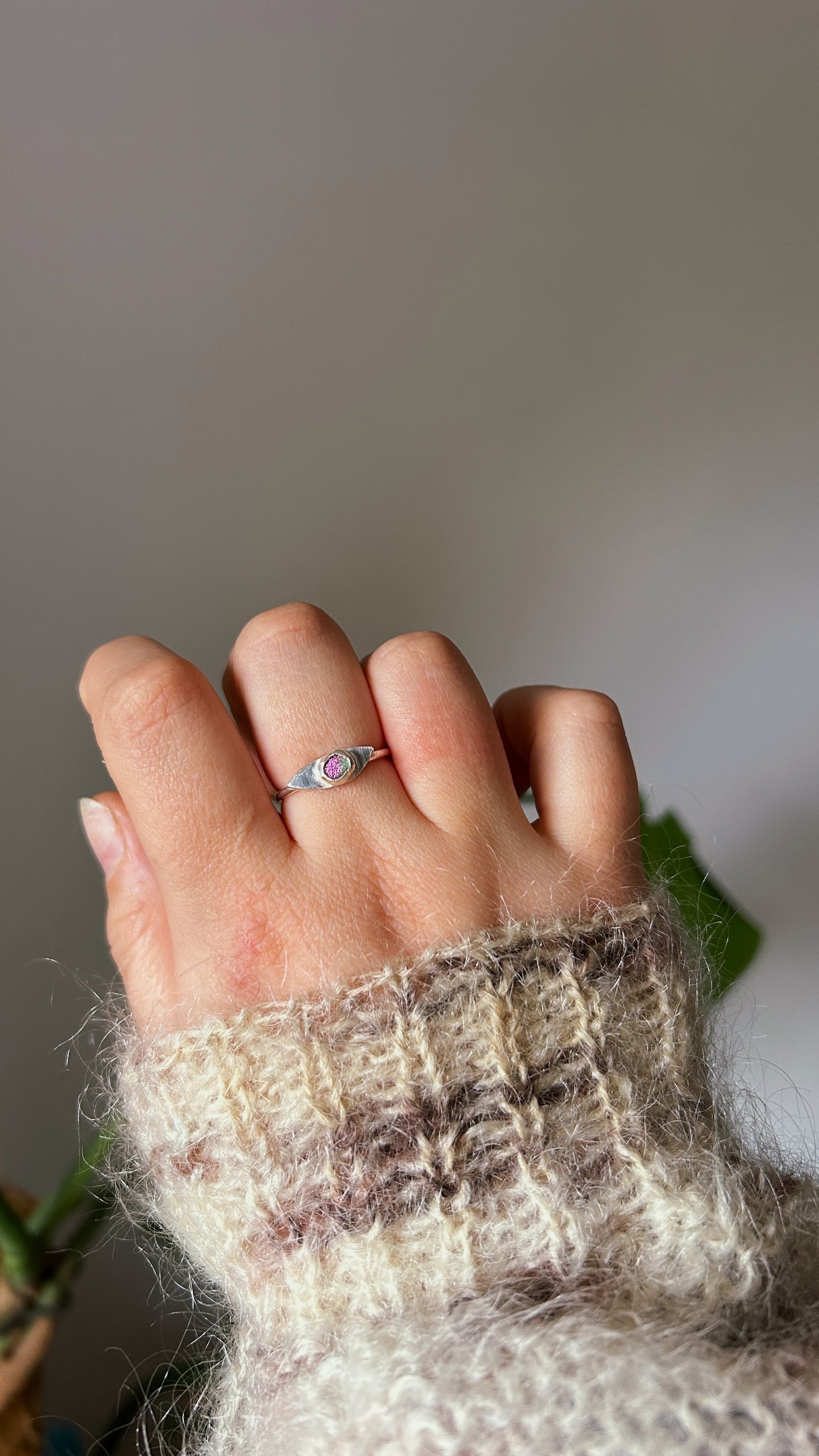 Size P Sterling Silver Eye Ring with Dichroic Glass Stone