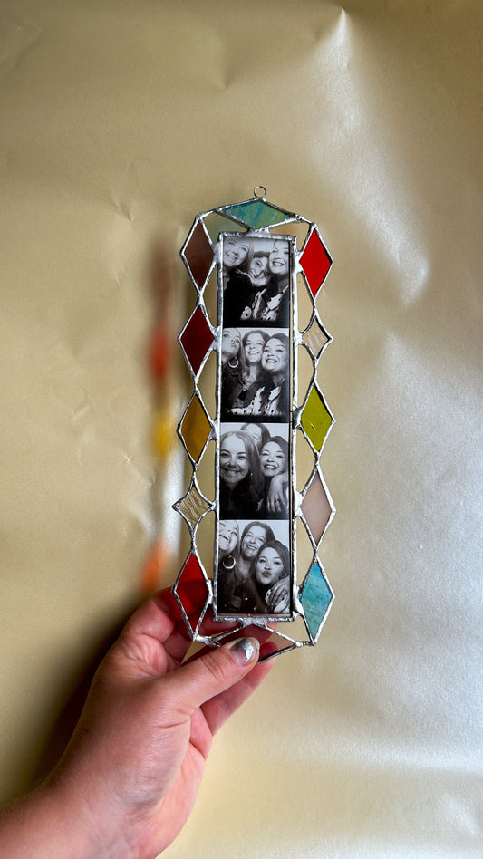 Art Deco Star Photobooth Stained Glass Frame Orange Yellow Red Blue