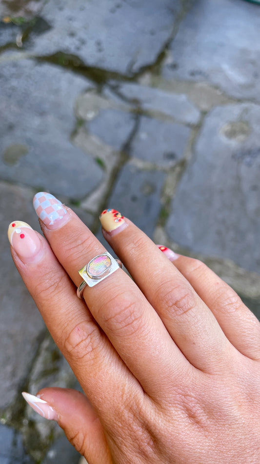 Size J 1/2 Sterling Silver Ring with Dichroic Glass Stone