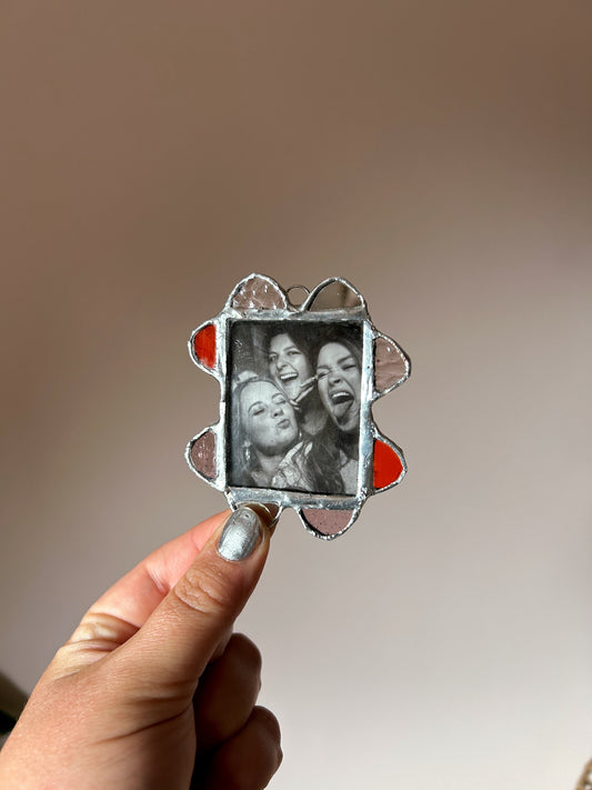 MINI Scalloped Polaroid Frame Pink Orange Mirror