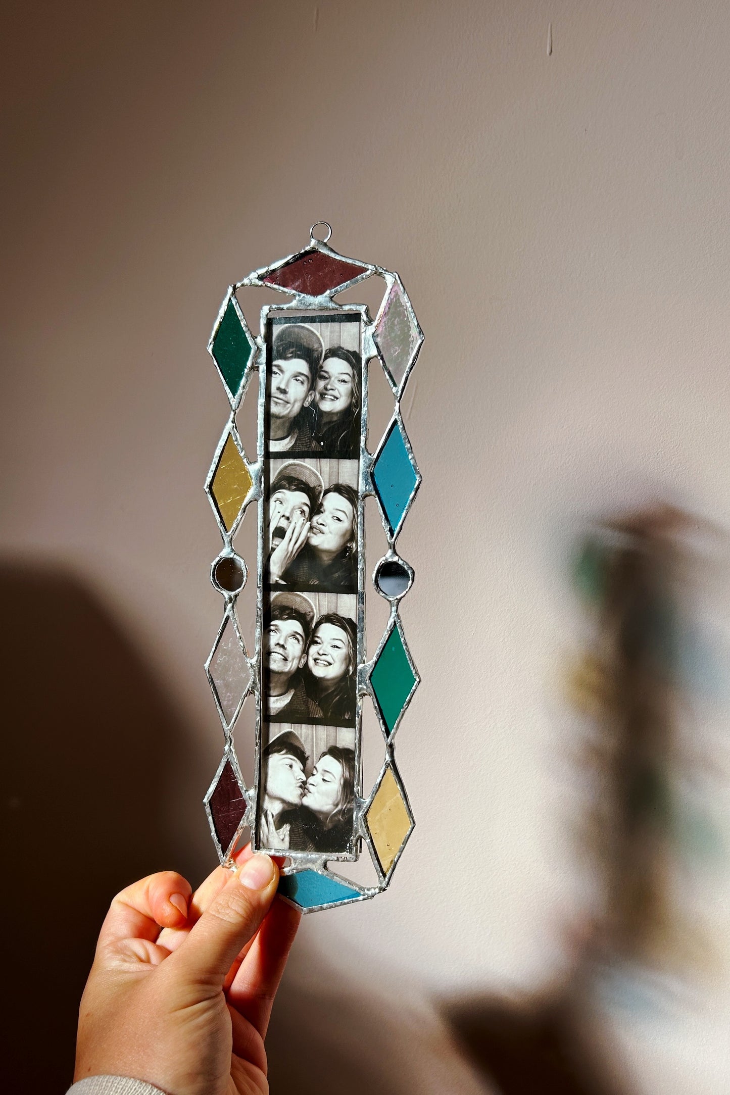 Art Deco Photobooth Stained Glass Frame Clear Yellow Pink Teal Blue