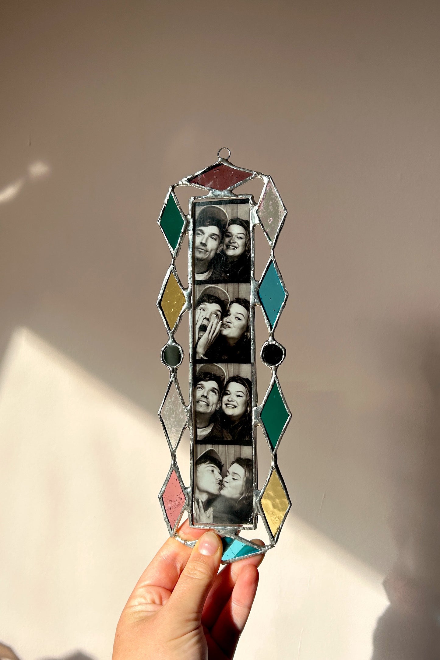Art Deco Photobooth Stained Glass Frame Clear Yellow Pink Teal Blue