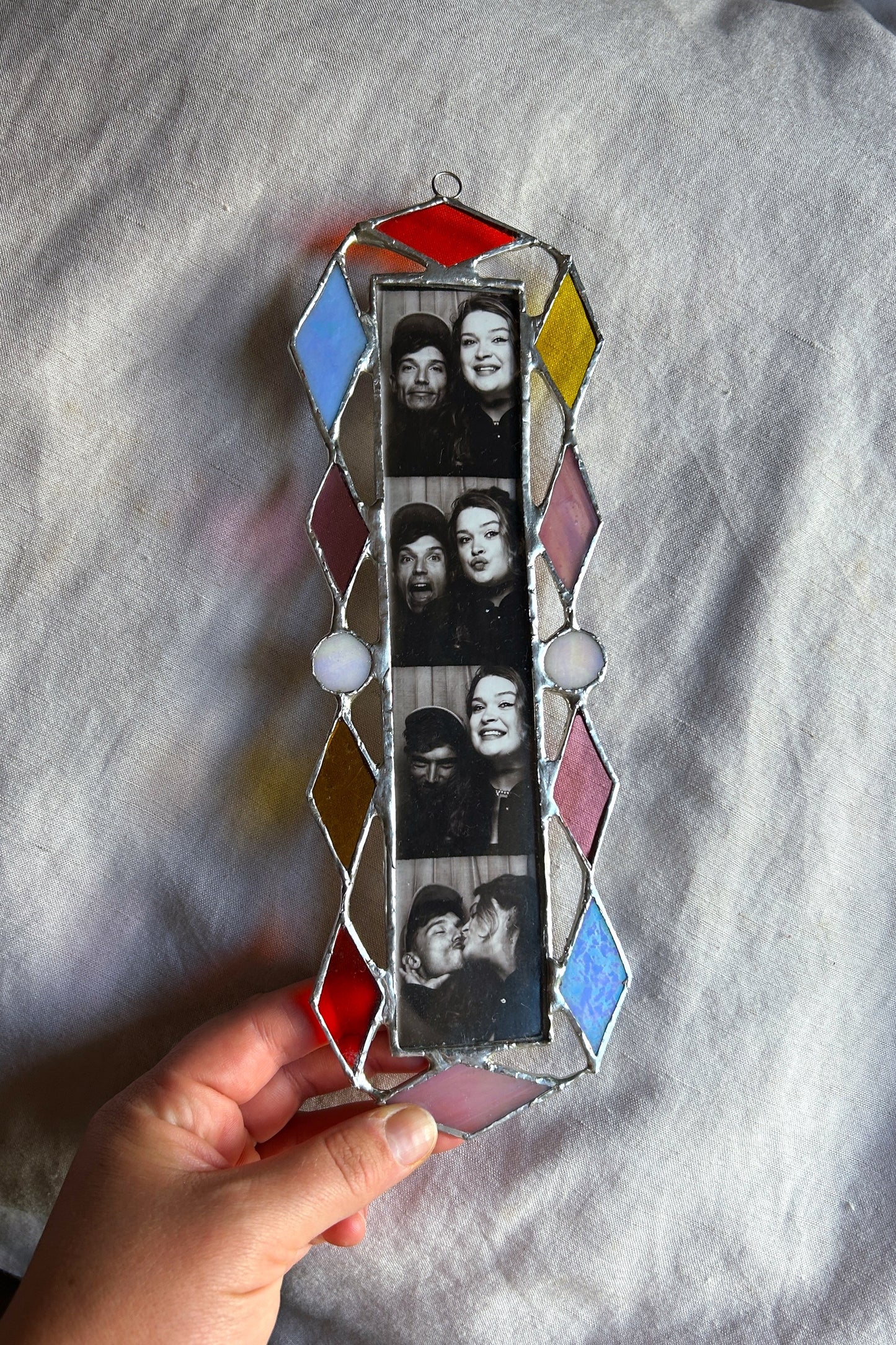 Art Deco Photobooth Stained Glass Frame Orange Blue Pink Yellow White