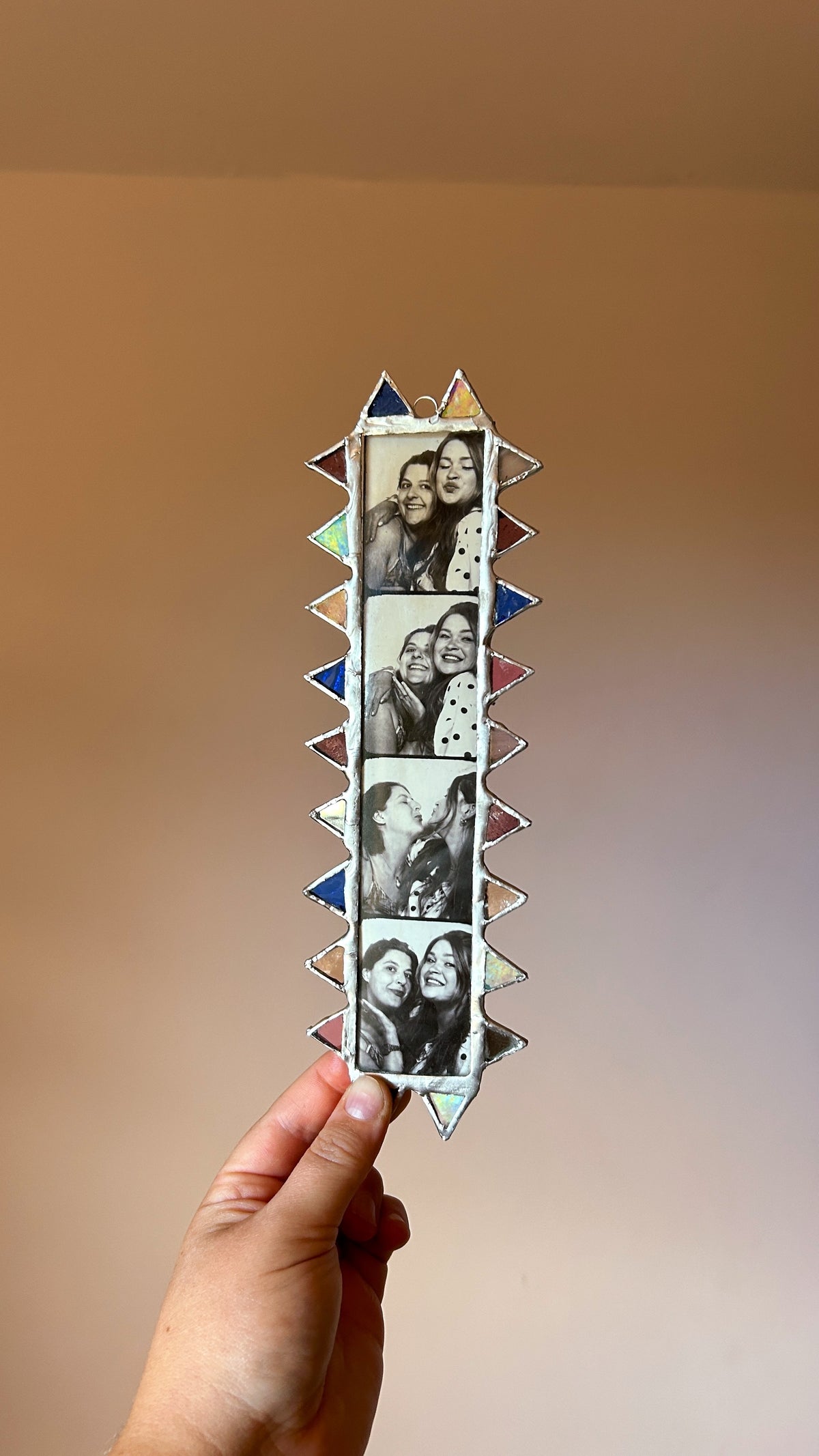 Spike Photobooth Stained Glass Frame Mirror Blue Purple Pink Salmon
