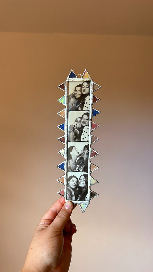 Spike Photobooth Stained Glass Frame Mirror Blue Purple Pink Salmon