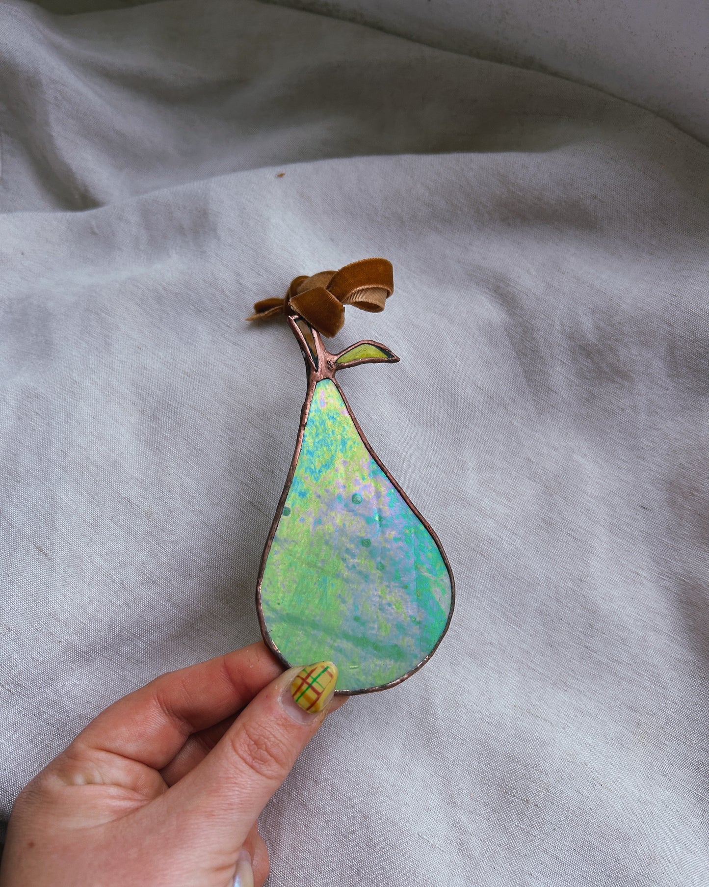 Stained Glass Pear Iridescent Ornament Suncatcher