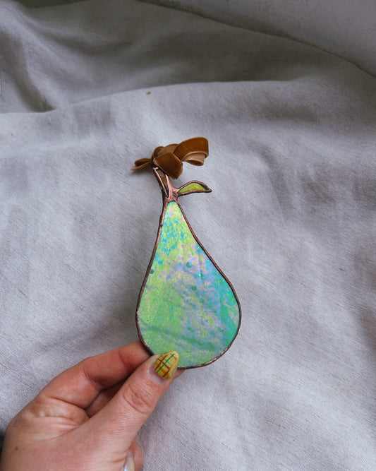 Stained Glass Pear Iridescent Ornament Suncatcher