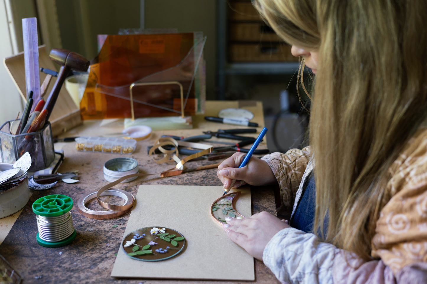 June Flower Framing Stained Glass Workshop at Rebecca Furze Shop - Totnes