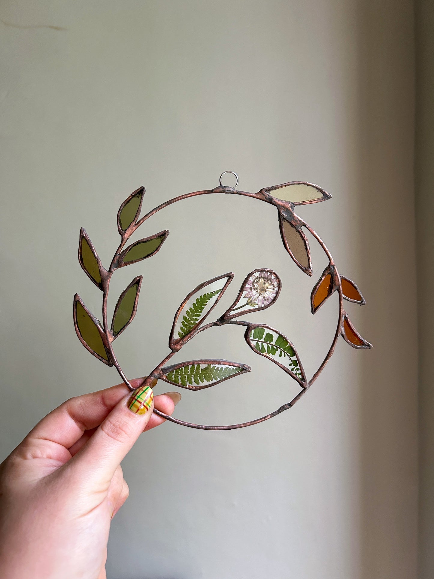 Stained Glass Pressed Fern and Astrantia Wreath