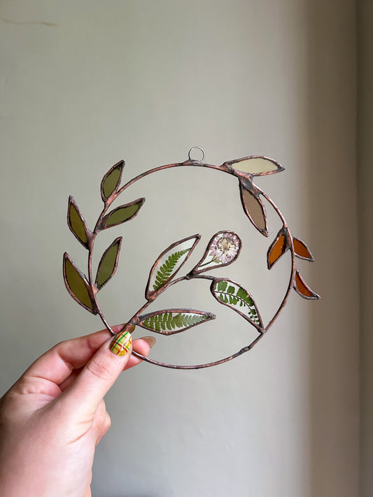 Stained Glass Pressed Fern and Astrantia Wreath