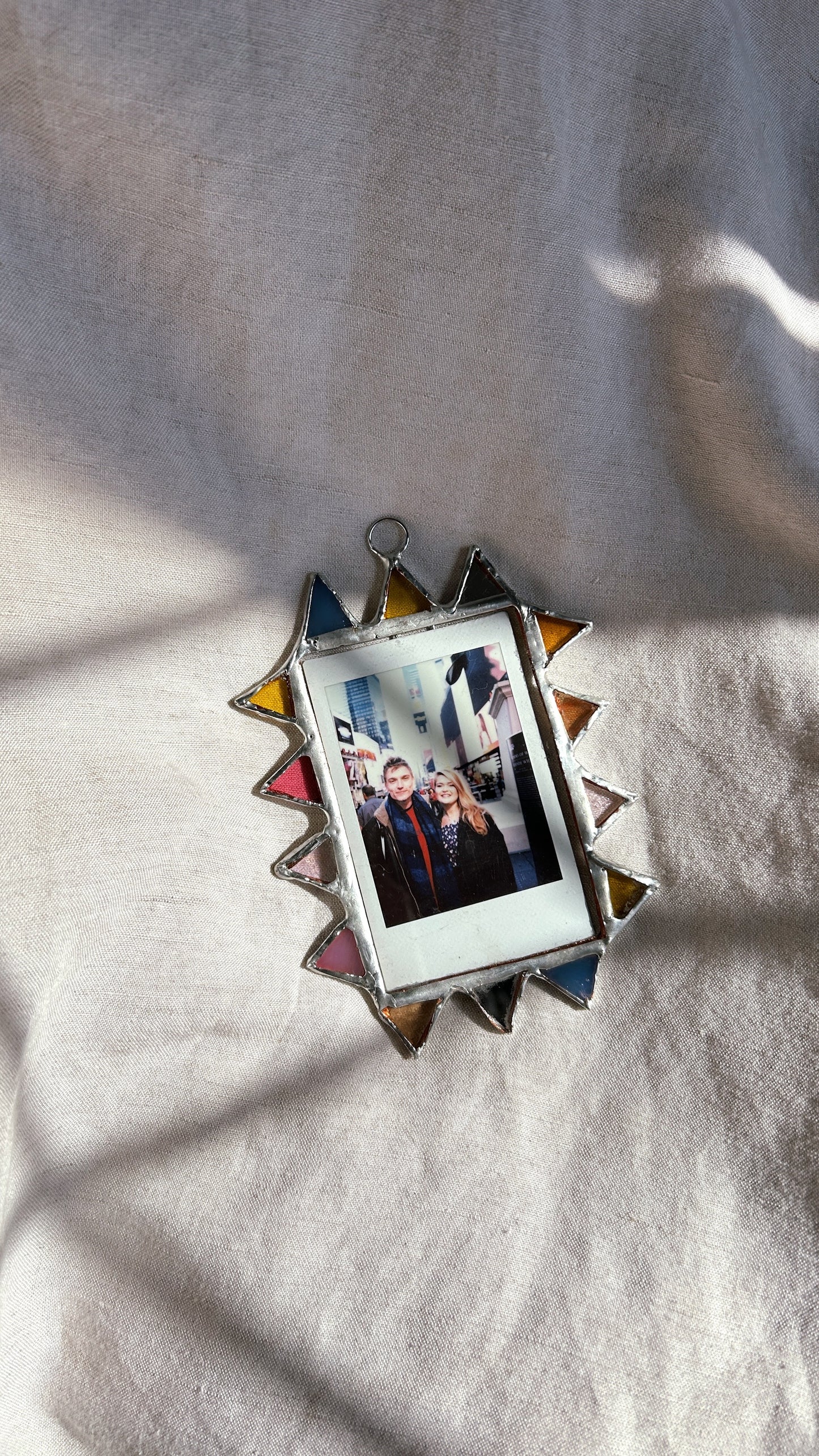 Pointed Polaroid Frame Amber Pink Blue Mirror Pink Yellow Blue