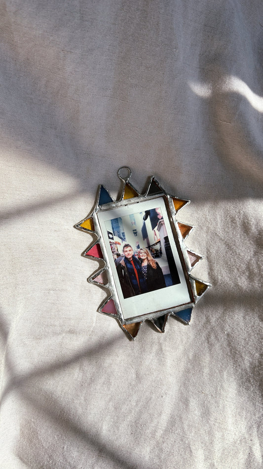 Pointed Polaroid Frame Amber Pink Blue Mirror Pink Yellow Blue