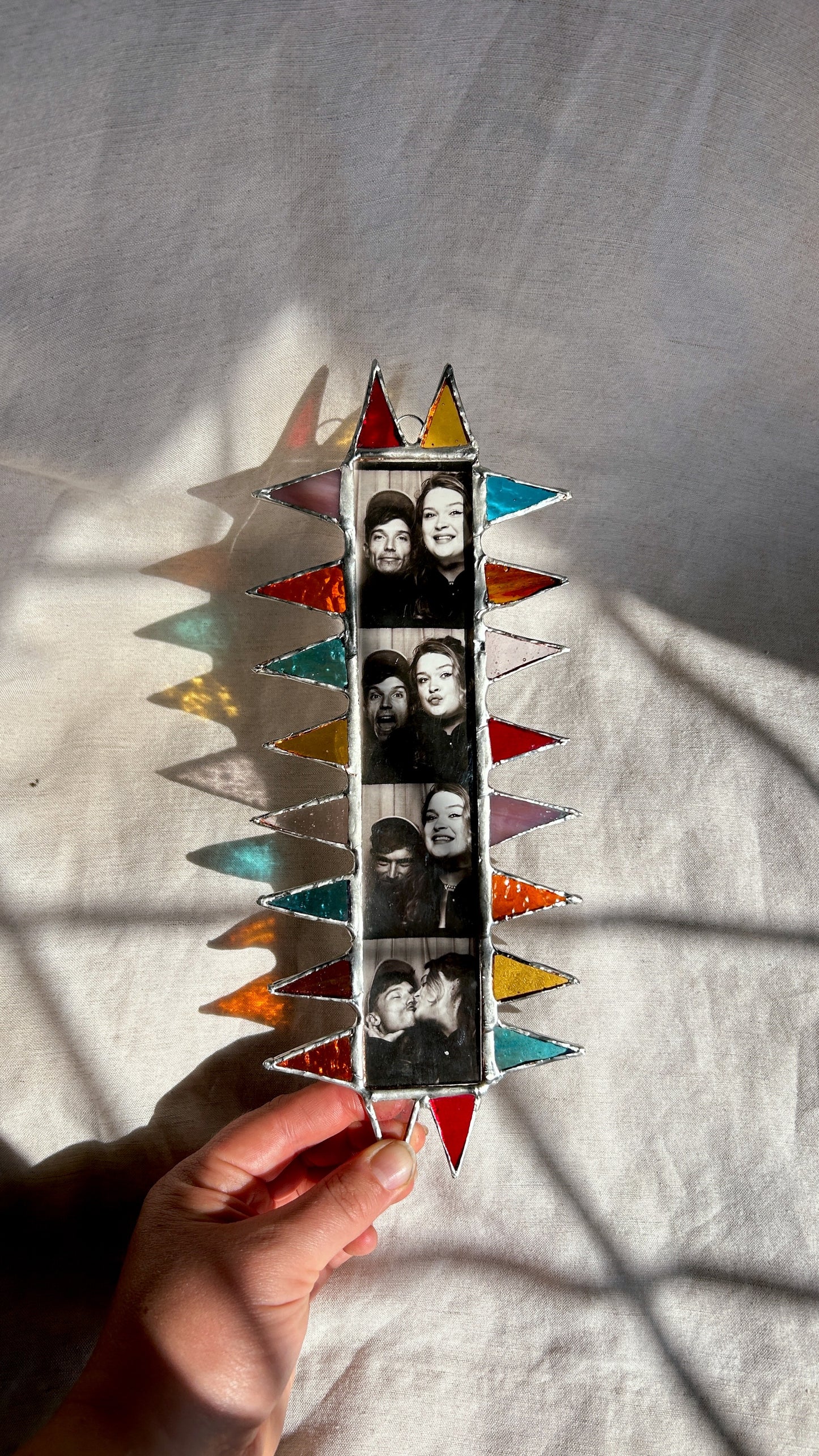 Pointed Photobooth Stained Glass Frame Yellow Orange Red Amber Blue