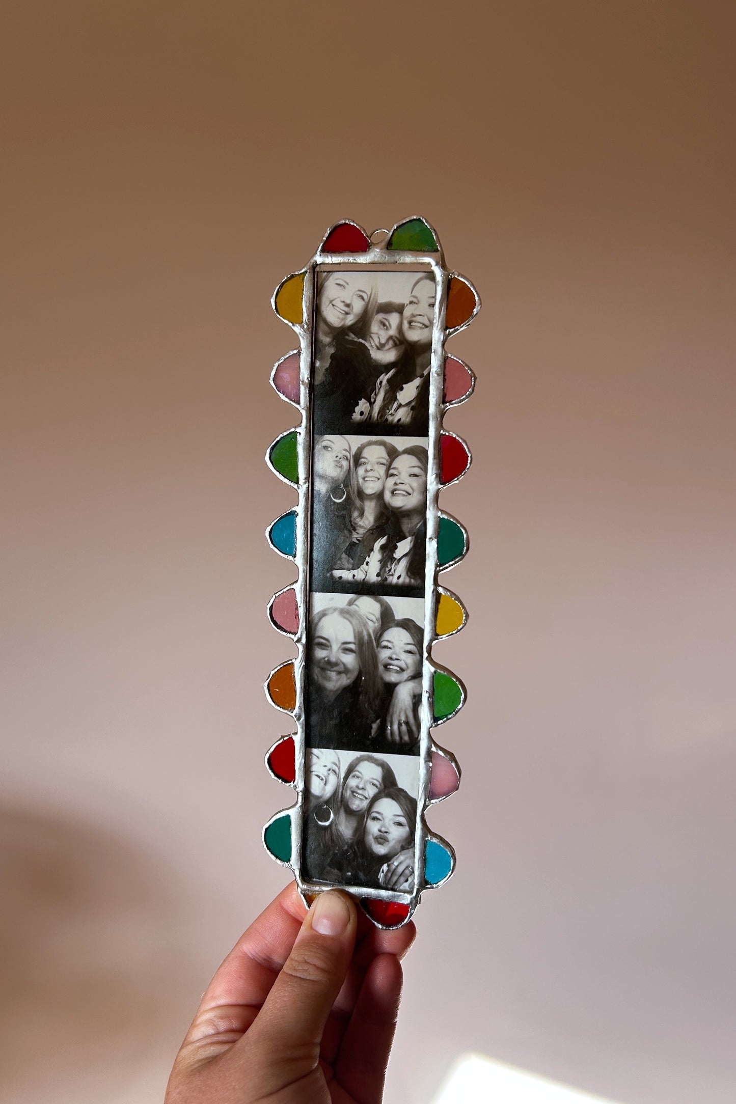 Scalloped Photobooth Stained Glass Frame Mirror Pink Teal Amber Yellow Blue
