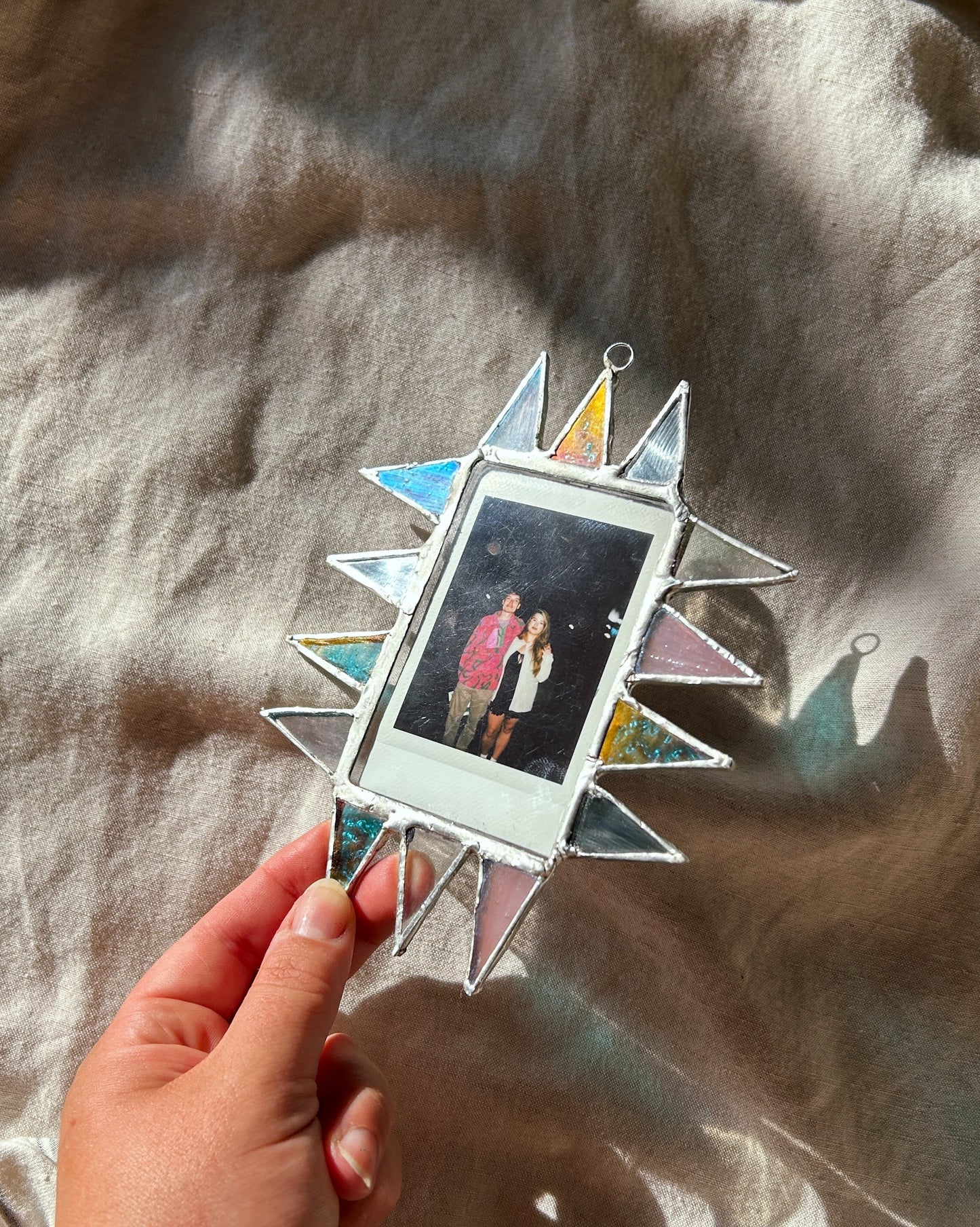 Pointed Polaroid Frame Blue Pink Mirror Clear