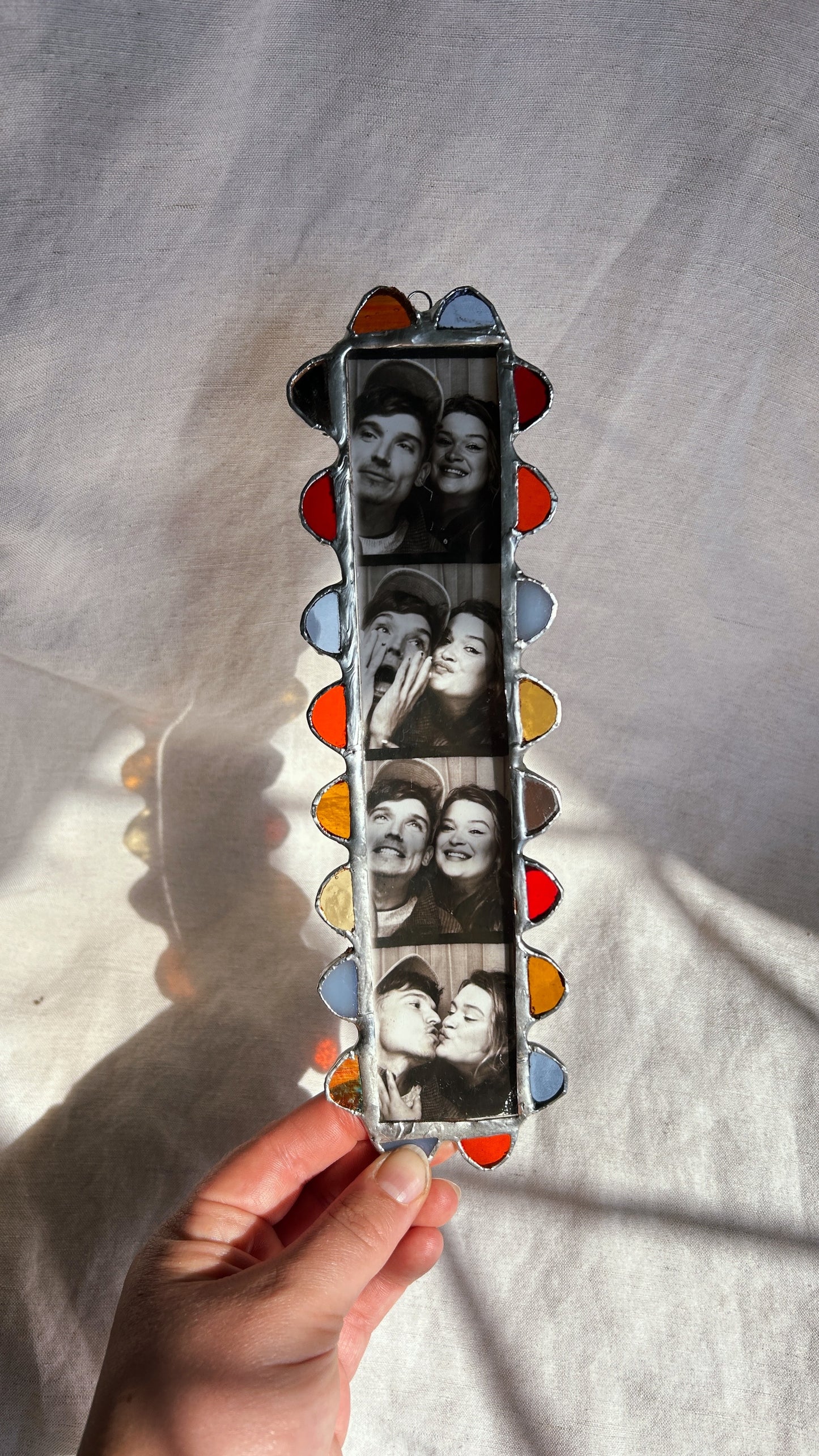 Scalloped Photobooth Stained Glass Frame Blue Orange Yellow Red