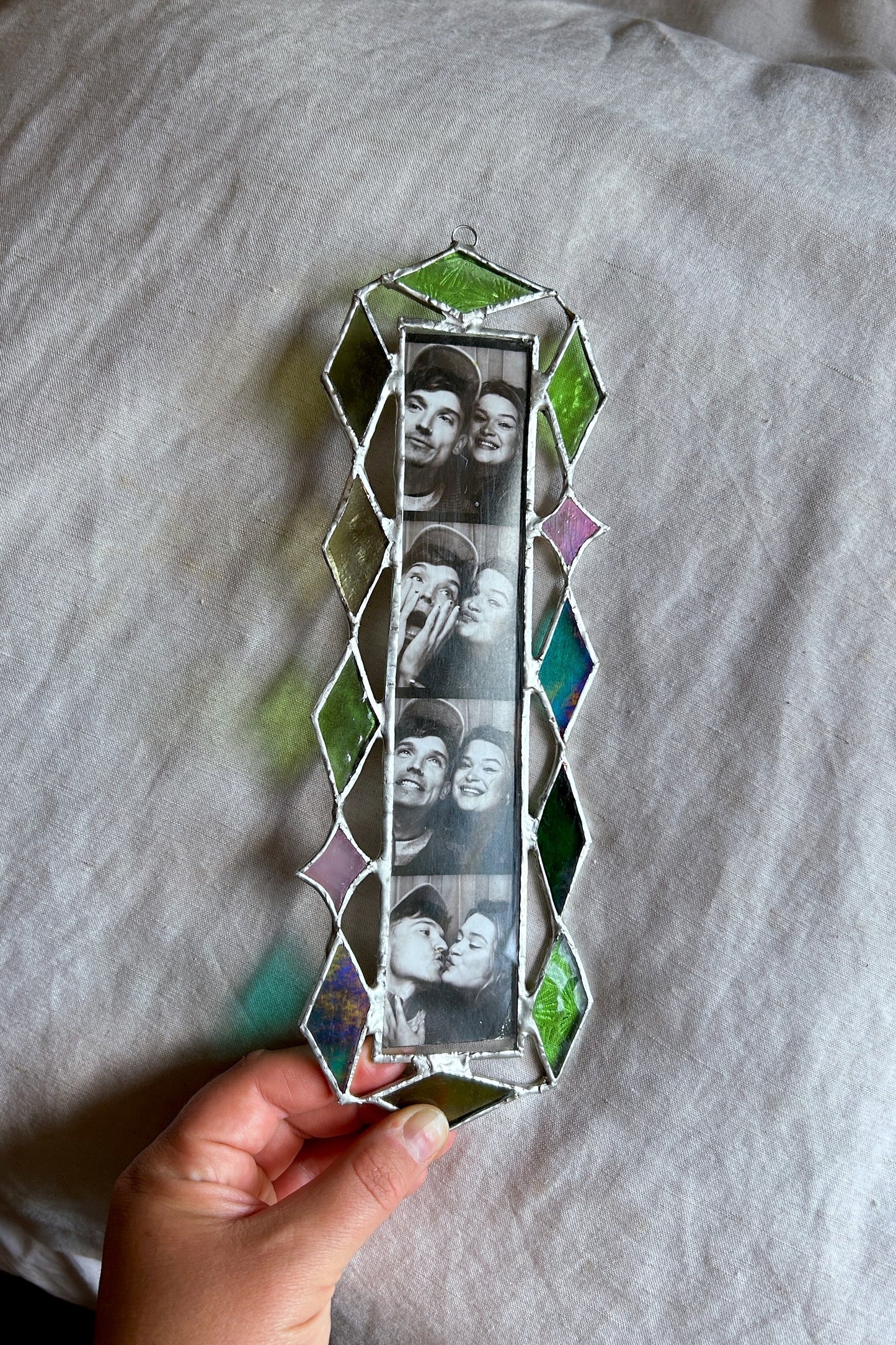 Art Deco Photobooth Stained Glass Frame Greens and Pink