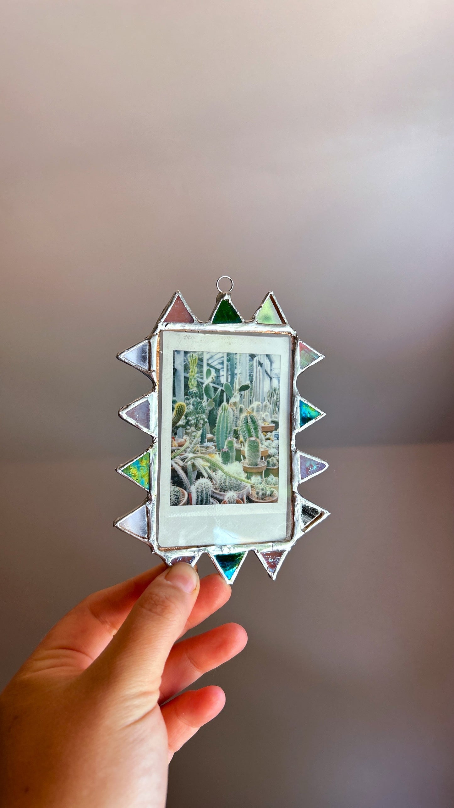 Spike Pointed Polaroid Frame Mirror Green Pink