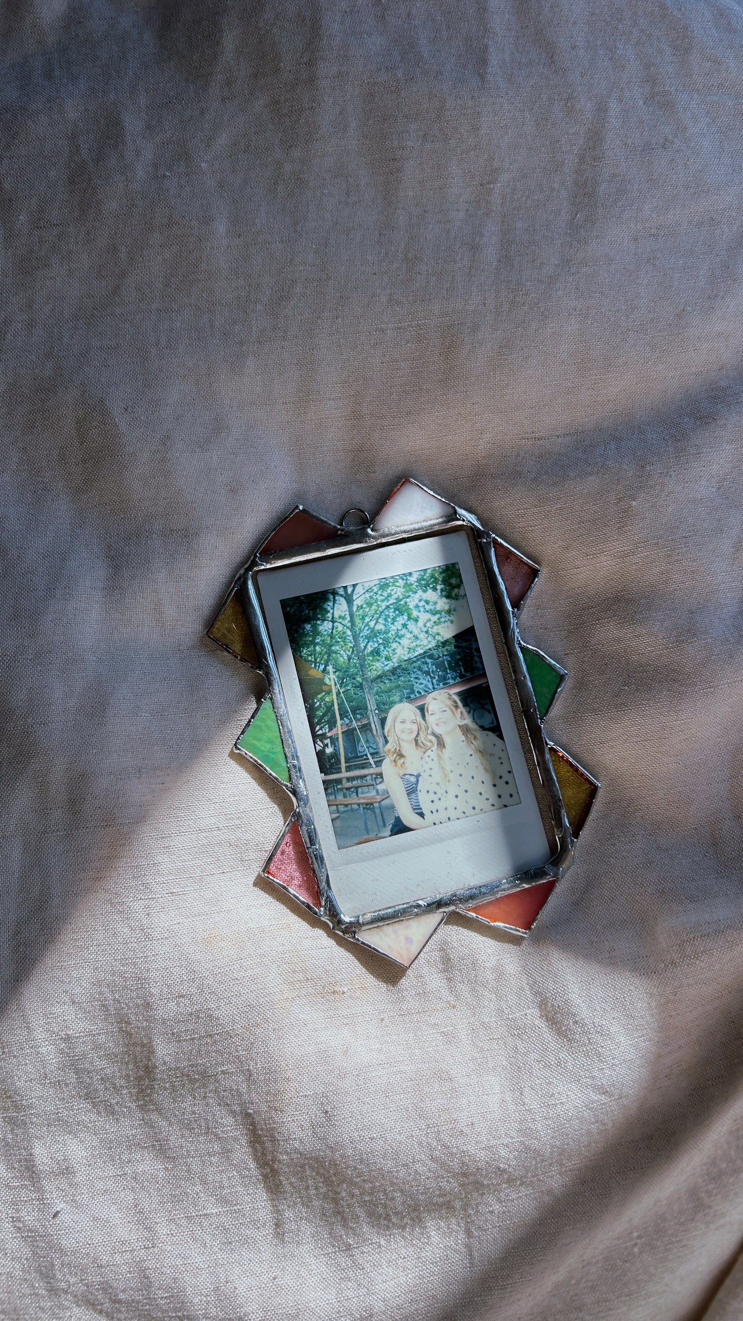 Spiked Polaroid Frame Pink Yellow Green White