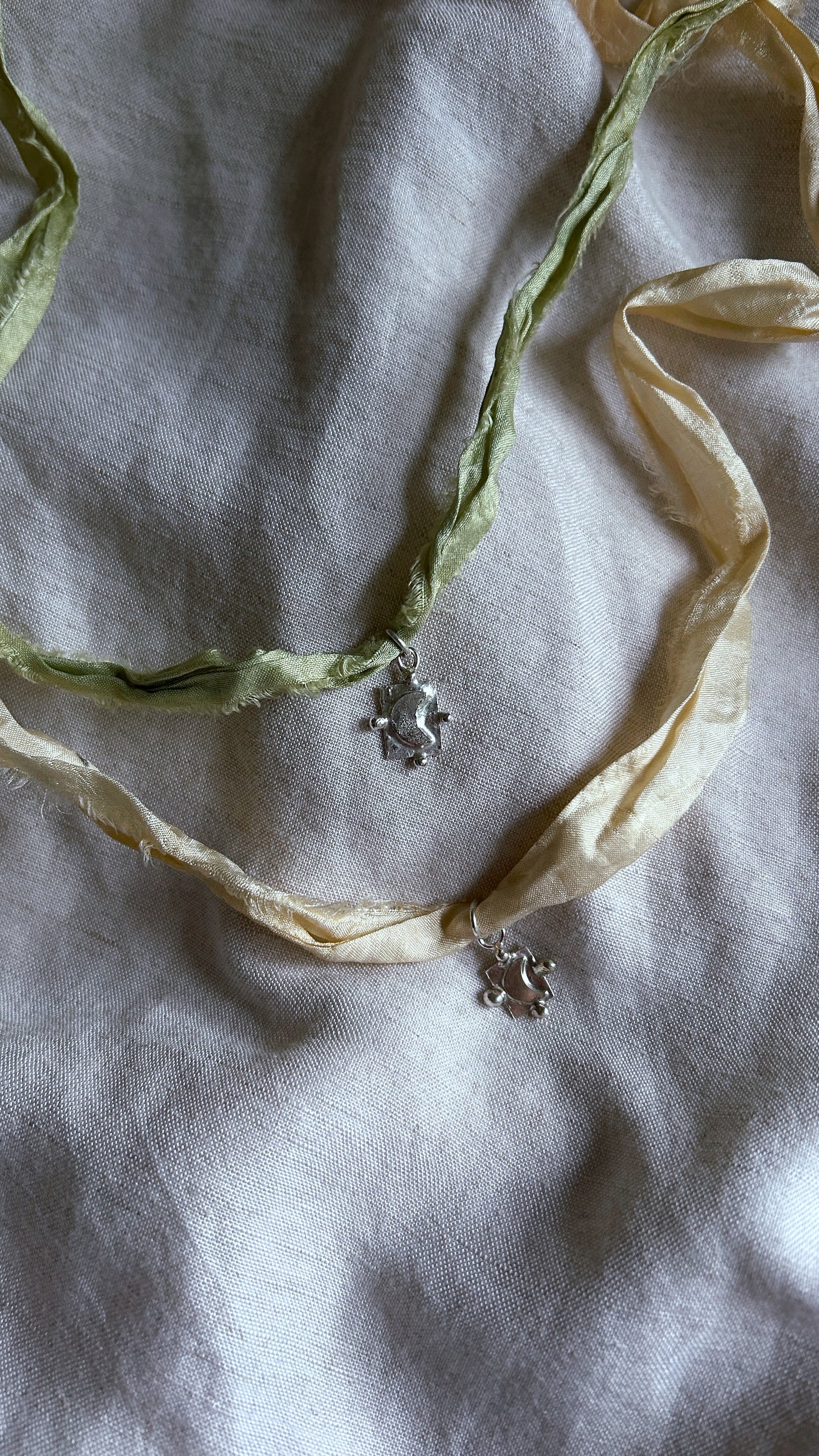 Sterling Silver Moon on Plant Dyed Silk