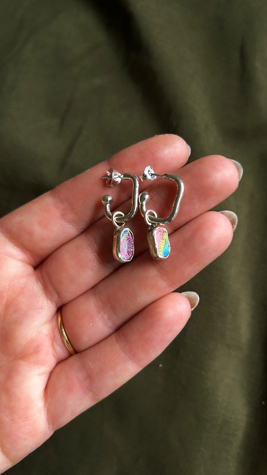 Sterling Silver Iridescent Drop Earrings