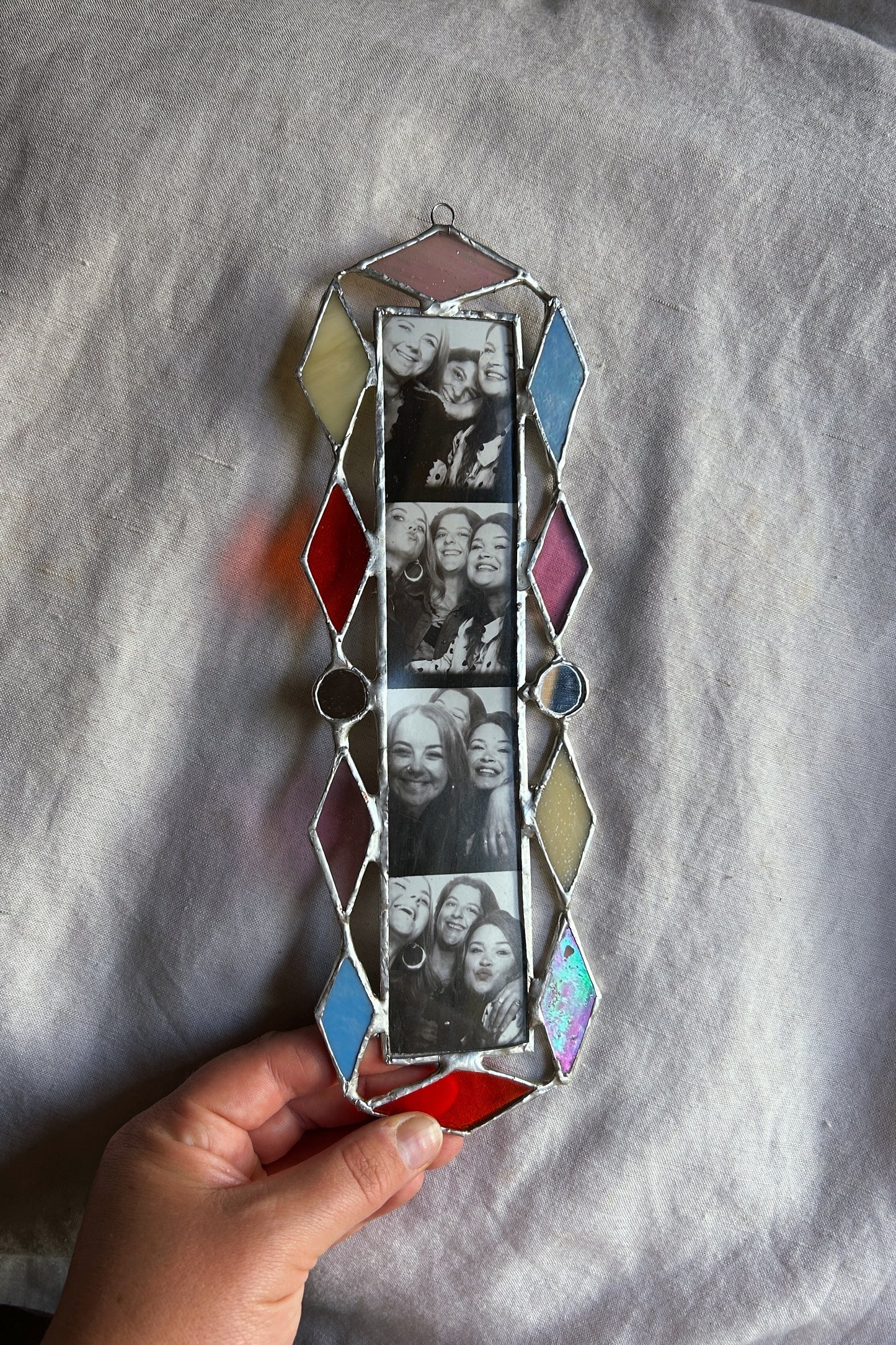 Art Deco Photobooth Stained Glass Frame Orange Pink Cream Blue