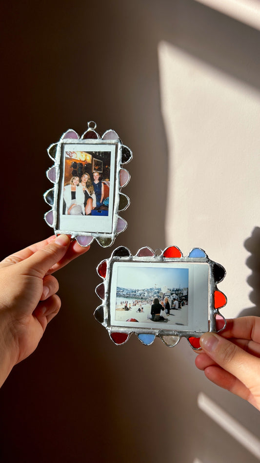 Scalloped Polaroid Frame Mirror Pink Orange Blue