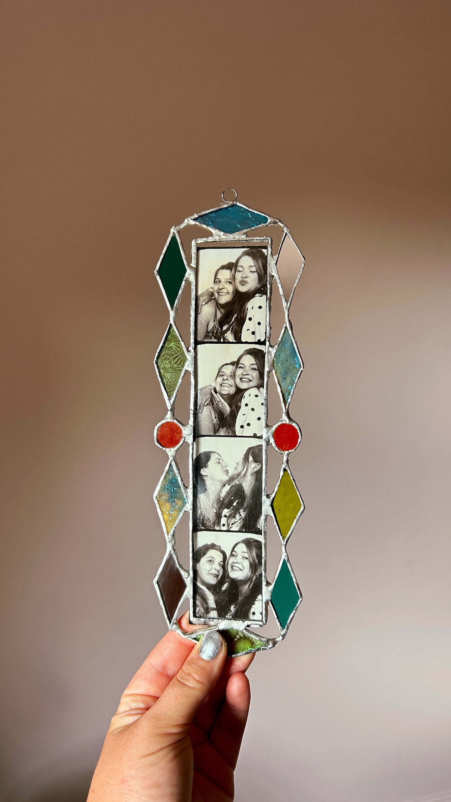 Art Deco Photobooth Stained Glass Frame Green and Orange
