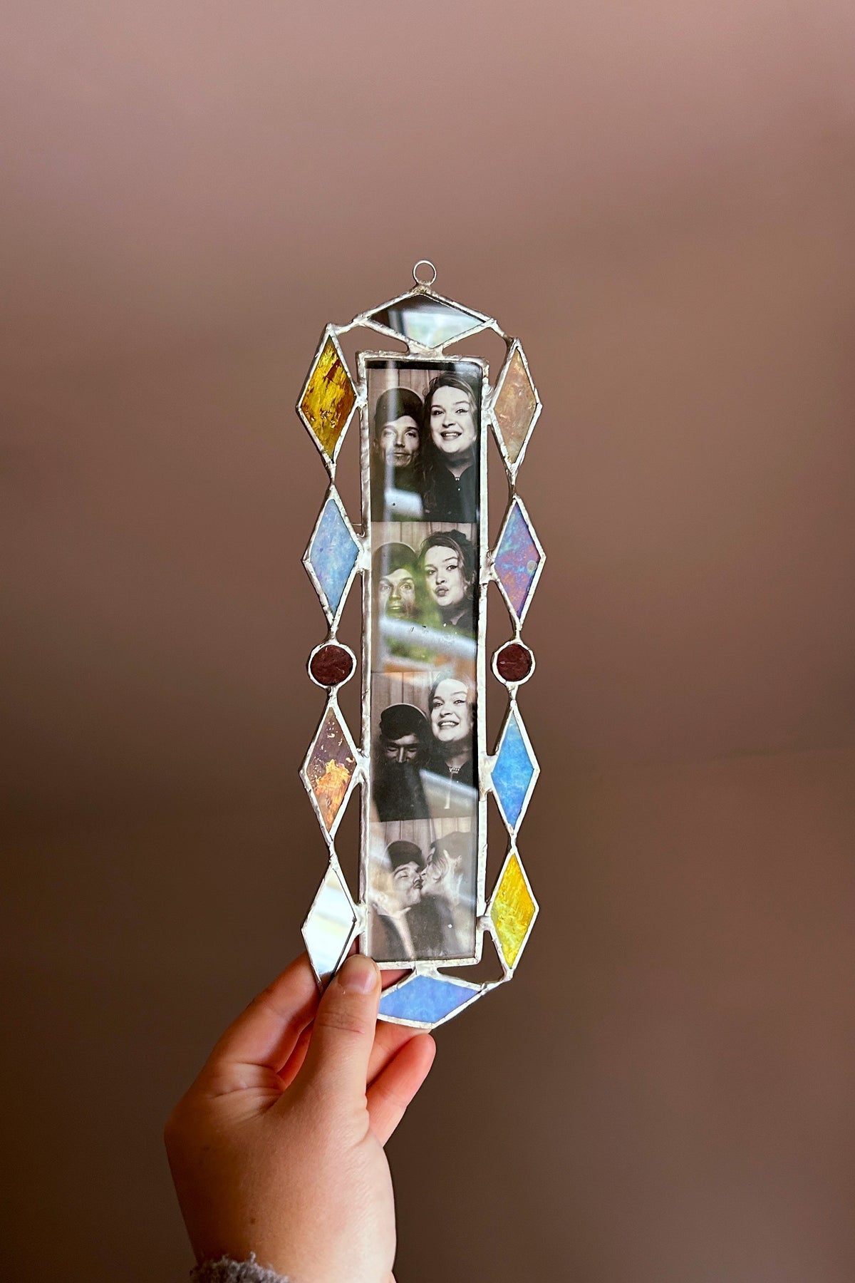 Art Deco Photobooth Stained Glass Frame Blue Red Iridescent Mirror