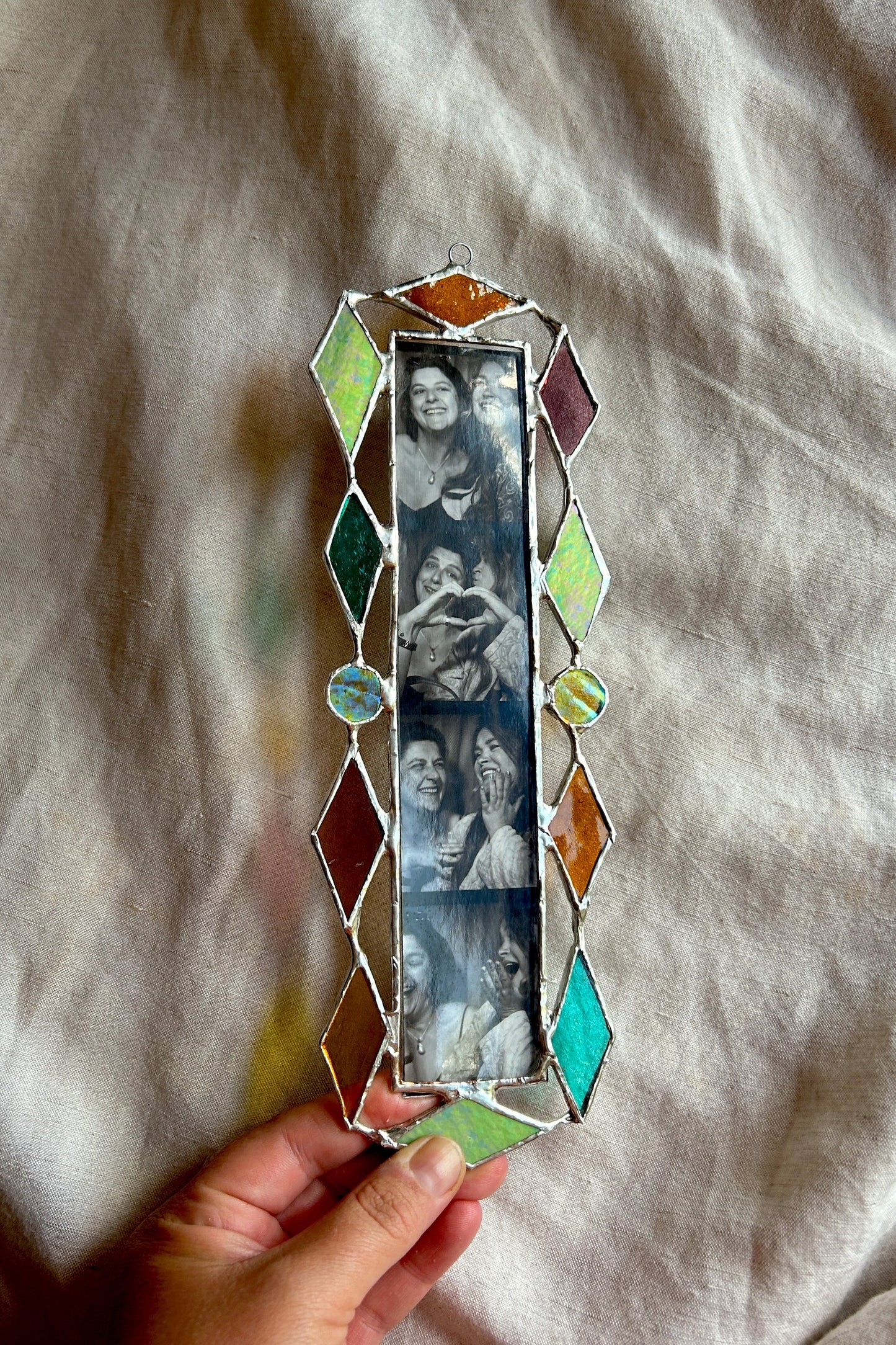 Art Deco Photobooth Stained Glass Frame Green Purple Amber Yellow